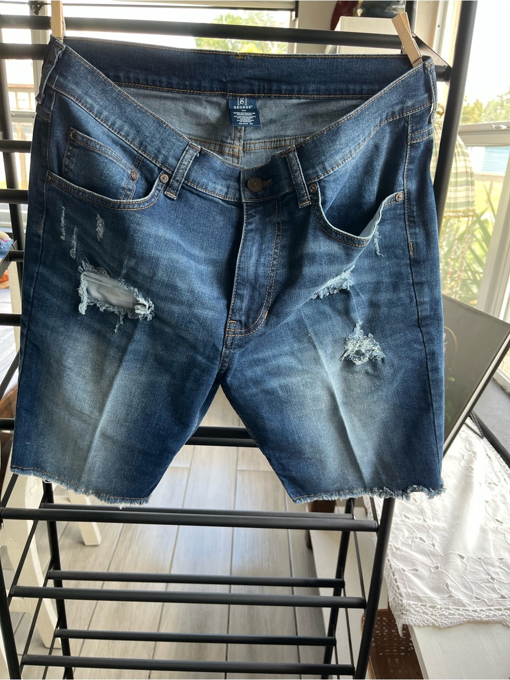 George Men's Distressed Denim Shorts - Dark Blue